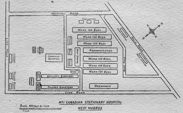 layout of No. 1 Canadian Stationary Hospital at West Mudros