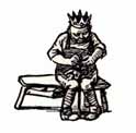 man working at bench wearing crown