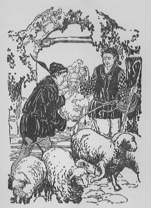 two shepherds counting a flock of sheep