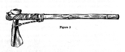 tool with wooden handle and bone implement attached at one end at right angle