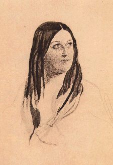 drawing of a young woman with long hair. the face is very detailed and the shoulders are just lightly sketched.