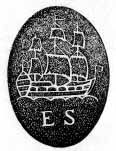 A pewter maker's mark showing a ship at full sail and the initials E and S.