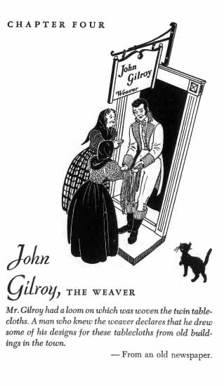 A man speaks to two woman at the door labeled John Gilroy Weaver while the cat walks towards them.
