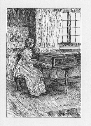 young woman playing the harpsichord