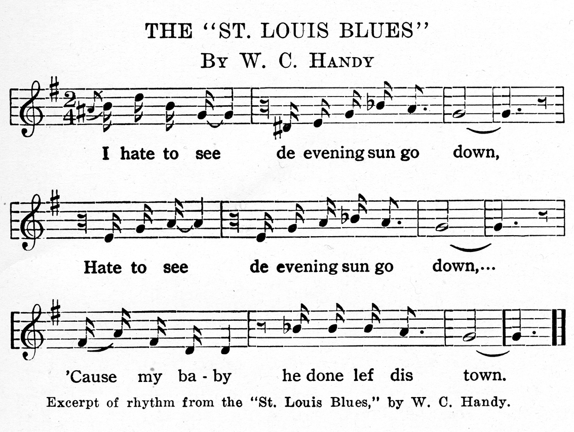 sheet music for the St. Louis Blues By W. C. Handy Excerpt of rhythm from the 'St. Louis Blues,' by W. C. Handy.