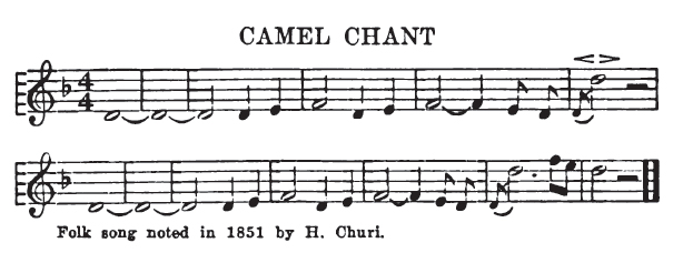 sheet music for Camel Chant folk song noted in 1851 by H. Churi.
