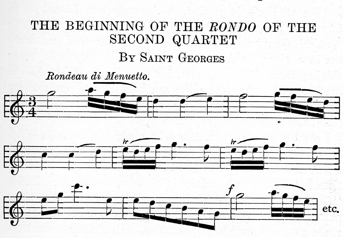 sheet music for the beginning of the Rondo of the second quartet by Saint Georges