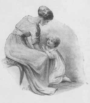 seated woman leaning down to a child