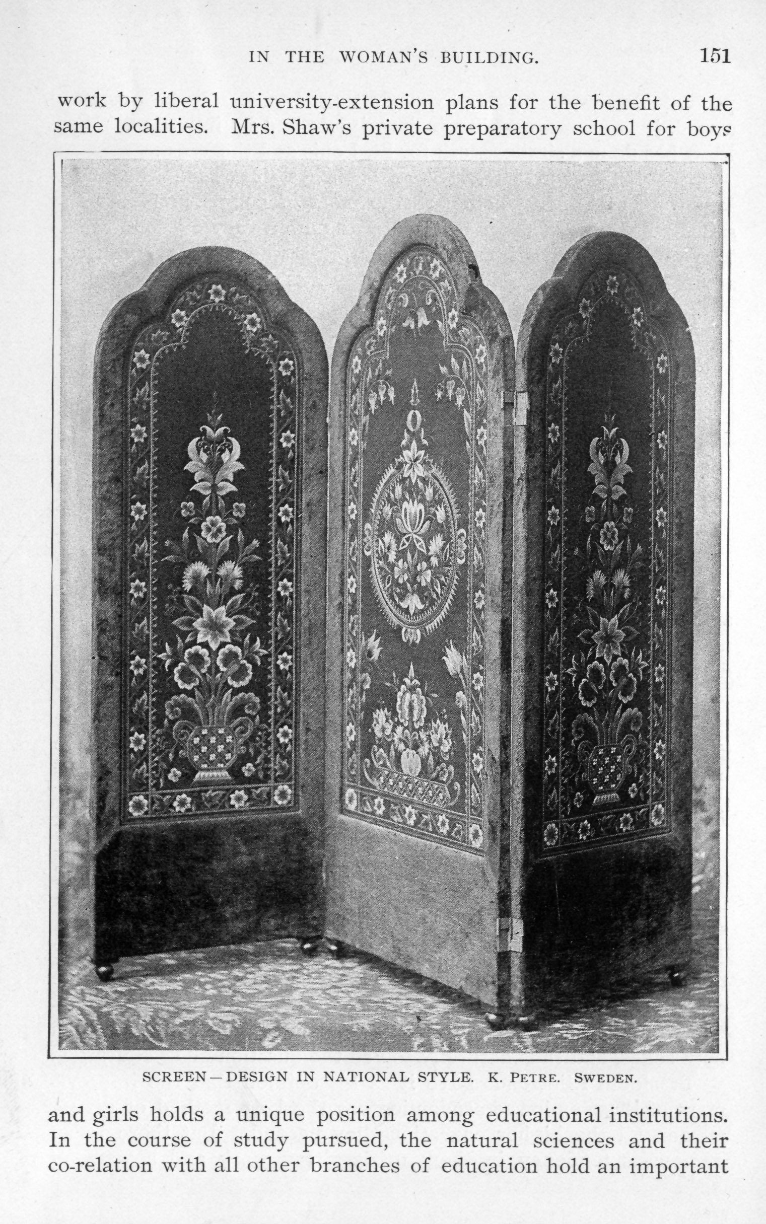 three paneled wooden screen decorated with floral design