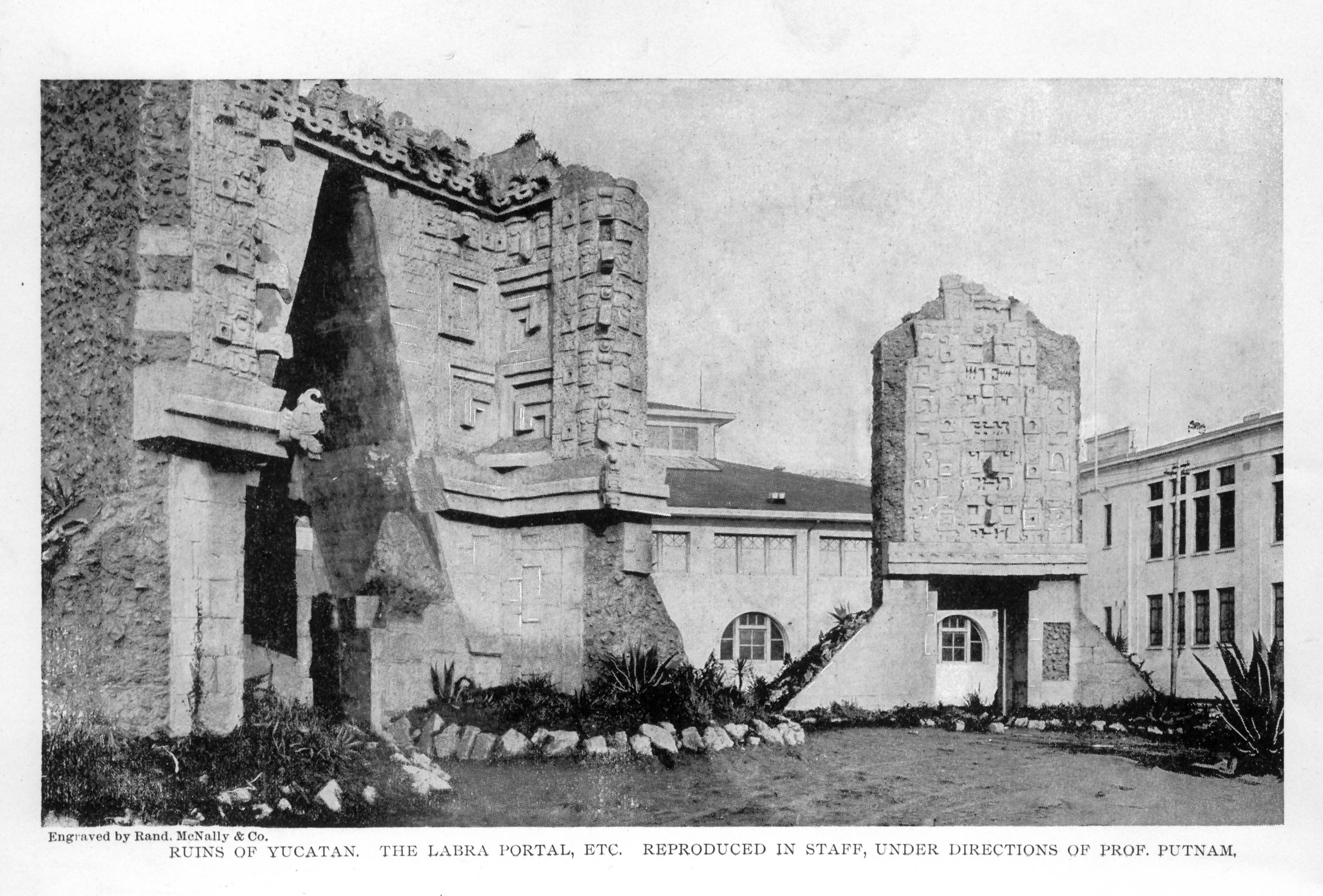 large portions of Yucatan wall ruins displayed outdoors