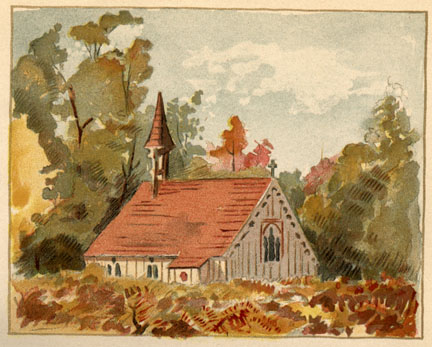 small church with red roof and steeple