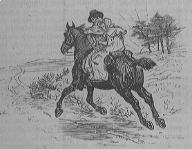 A horse gallops down a road with a man and woman on its back.