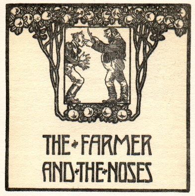 fat man with knife holding another man by the nose. Caption: The Farmer and the Noses