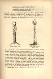 Facsimile of the page as it appears in the printed book; illustration: two sundials atop pillars