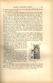 Facsimile of the page as it appears in the printed book; illustration: church wall with three sundials carved in stone