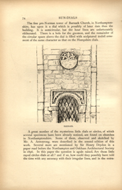 Facsimile of the page as it appears in the printed book; illustration: sculpted sundial on stone wall above church window