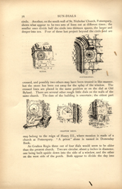 Facsimile of the page as it appears in the printed book; illustration: various carved sundials