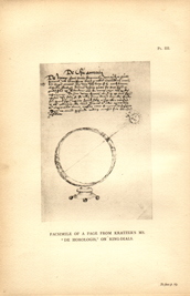 Facsimile of the page as it appears in the printed book; illustration: notes and drawing of sun shining onto upright circular apparatus