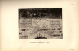 Facsimile of the page as it appears in the printed book; illustration: semicircular sundial with inscriptions to either side