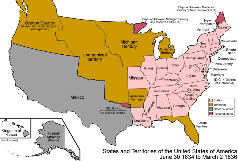 States and Territories of the United States of America from June 30 1834 to March 2 1836
