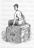 Woman sitting on trunk.