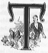 T (illuminated letter with a man wearing a suit in the background).