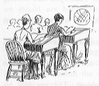 Students at their desks in a classroom.