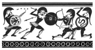 frieze of warriors fighting