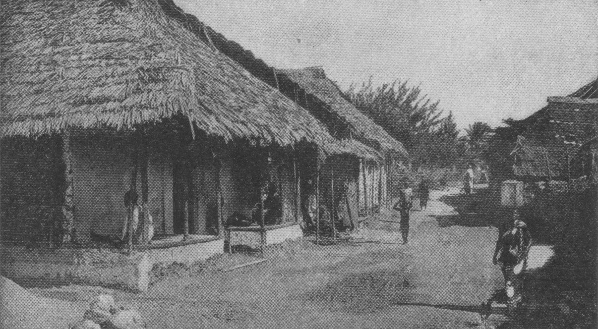 street with thatched roof structures