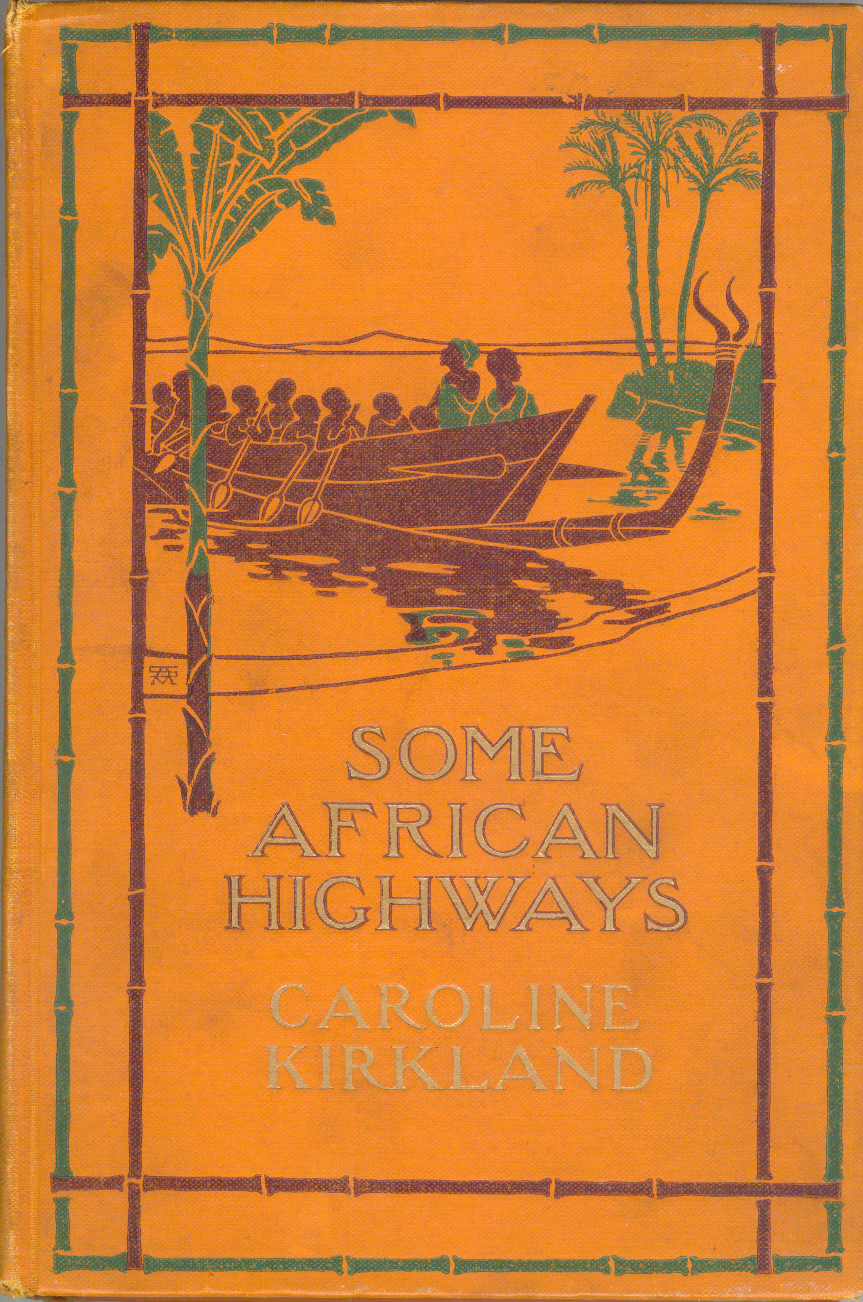 stylized image of people in boat with bamboo border; text: Some African Highways