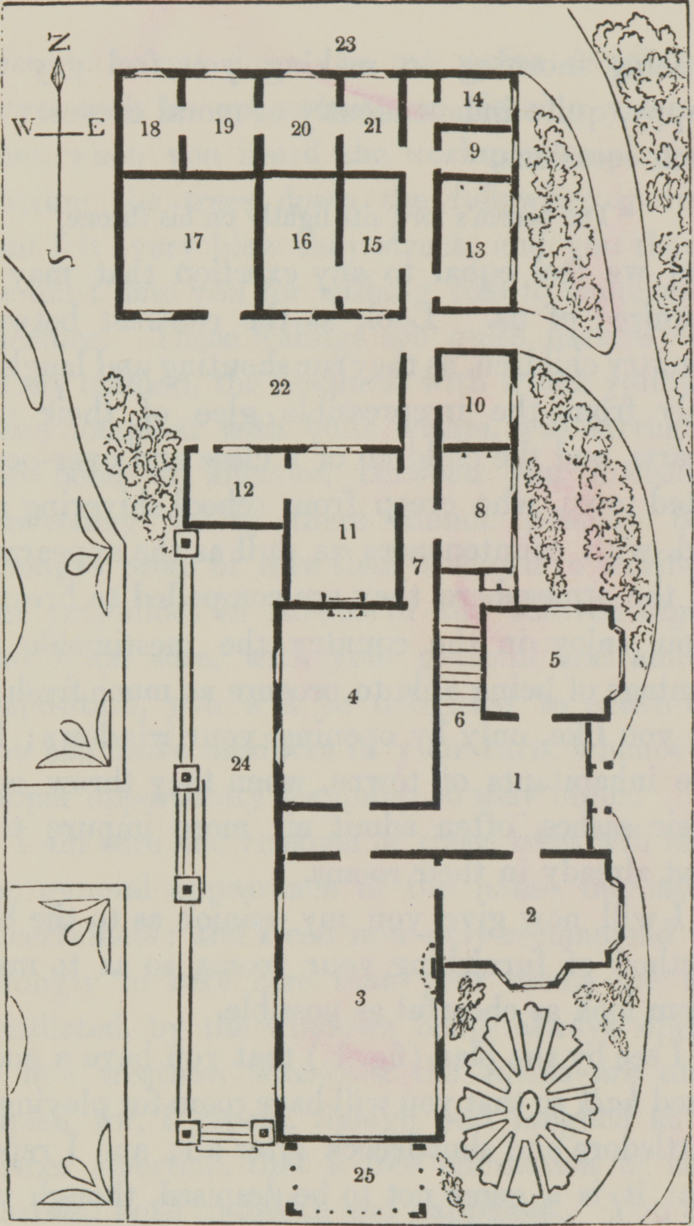floor plan of large house with separate servants' quarters
