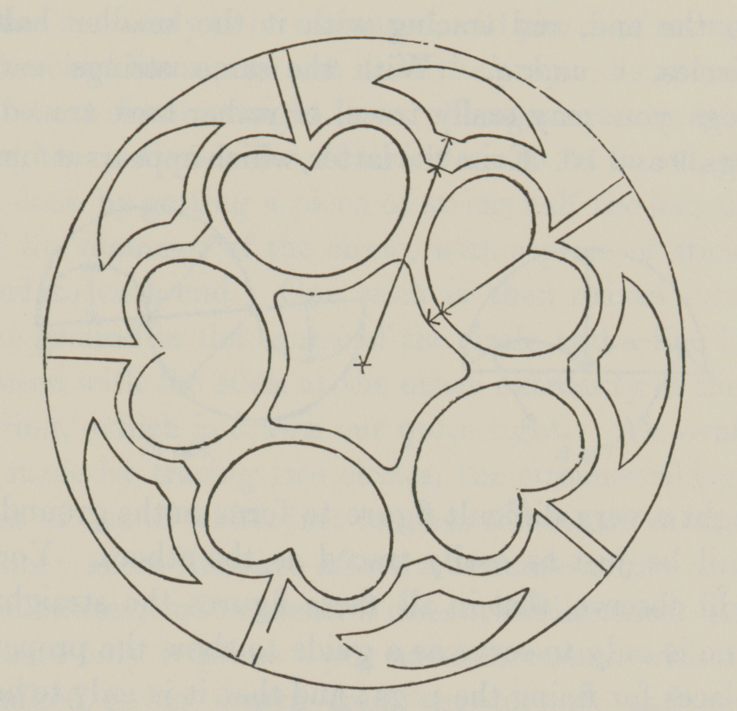 diagram of round garden design containing heart and star shaped plots