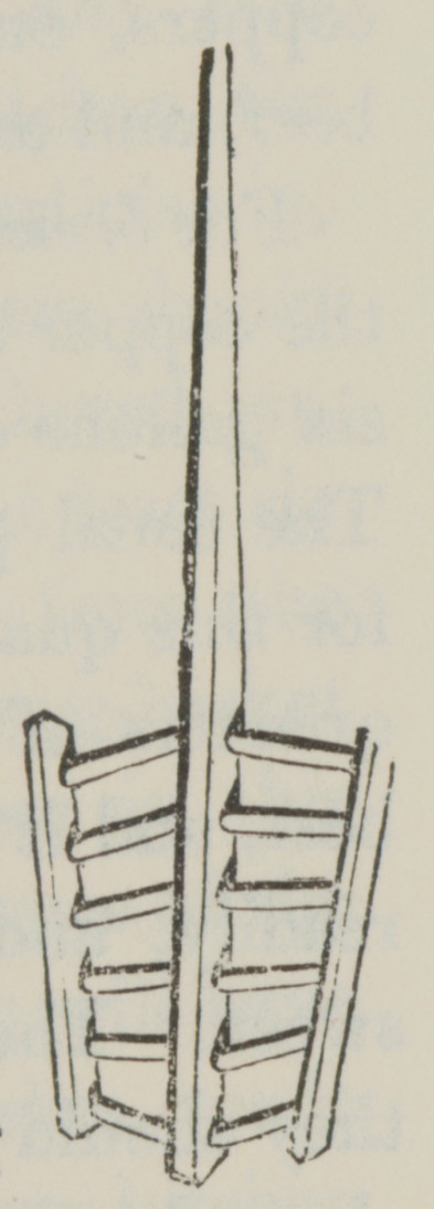 wooden apparatus with long handle and perpendicular pieces resembling a ladder on the bottom