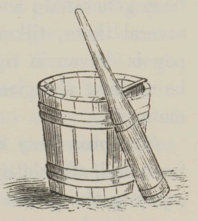 wooden bucket with bat-shaped crushing stick