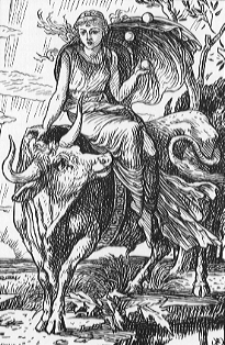 woman sitting on the back of a bull