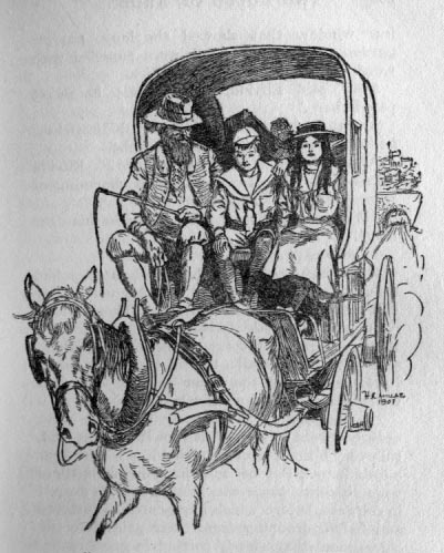 Children riding in a horse drawn carriage.