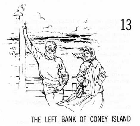 Chapter Thirteen: The Left Bank of Coney Island. Boy and girl on the boardwalk over the water.