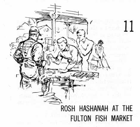 Chapter Eleven: Rosh Hashanah at the Fulton Fish Market. Boys at fish stand looking at fish.