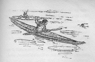 man in kayak towing ice raft