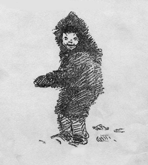 boy in a fur suit and mittens