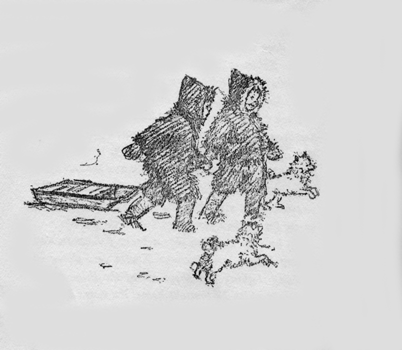 two children pulling a sled