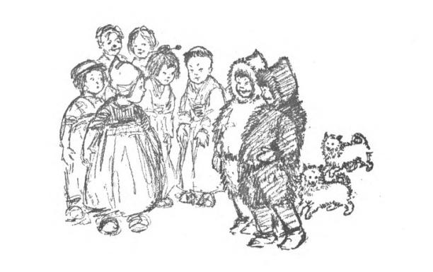 a group of children from many lands, including the Eskimo children and their dogs
