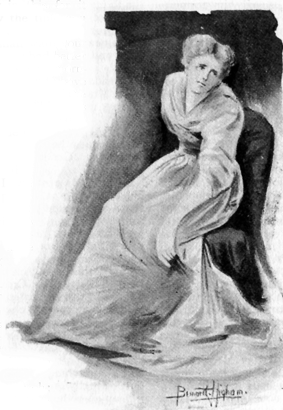 Image of a woman (Miss Craven) slumped over on a chair, looking up plaintively.