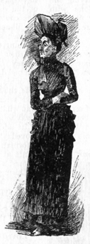 Image of a woman (Maria Lisle) in all black conservative clothing, and a high hat.