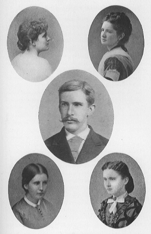 four portraits of young women and one of young man