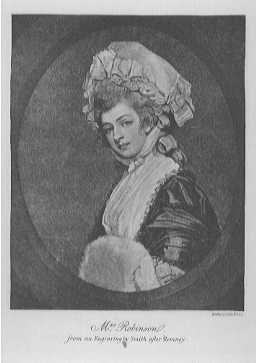 Woman with powdered hair, bonnet, and fur muff.