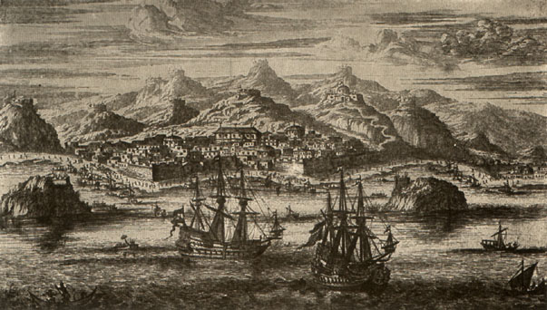17th-century ships in a port