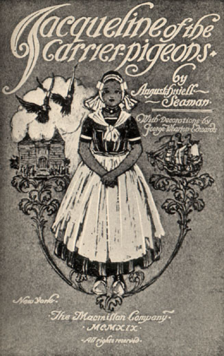 Title page with an image of Jacqueline and some carrier pigeons in the background.
