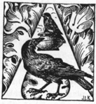A (illustrated letter) with sparrow and crow