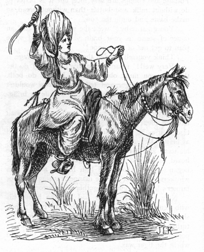 farmer's wife dressed as a man on a horse
